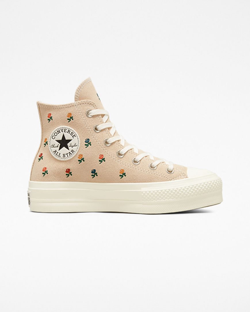 Topanky Na Platforme Converse Chuck Taylor All Star Lift Embroidered Roses Vysoke Damske Béžové | SK NOEFW2